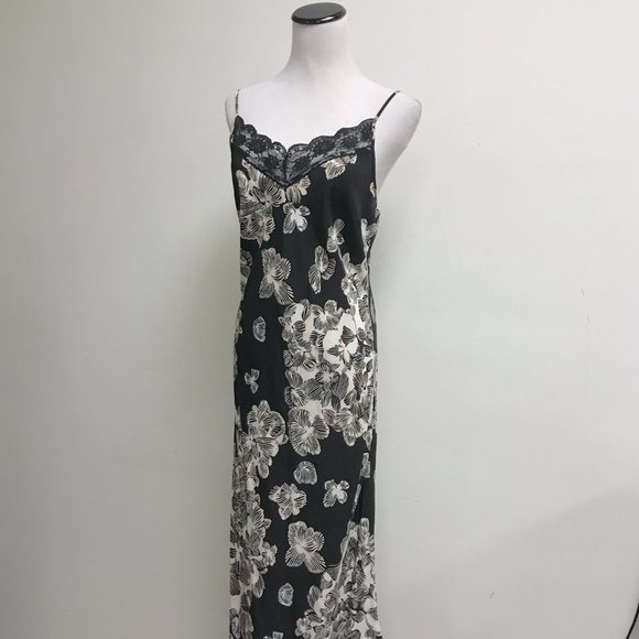 ECI black white silk floral lace slip midi dress spaghetti straps 4